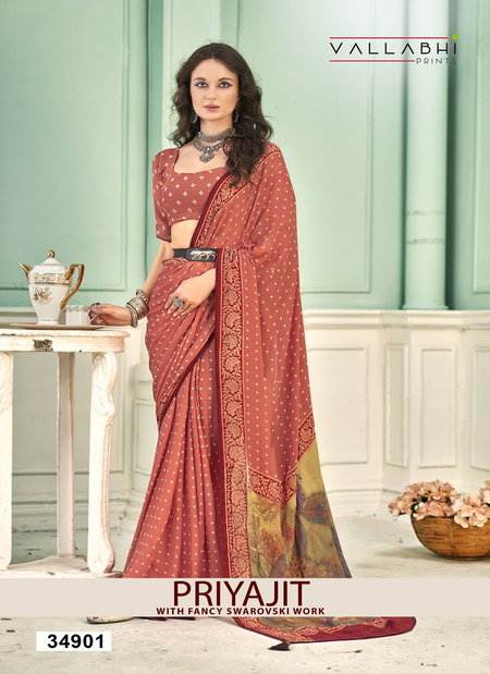 Priyajit By Vallabhi Printed Moss Georgette Daily Wear Saree Exporters In India
